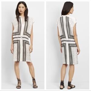 Vince 100% Silk Stripe Dot Midi Dress Black White Minimalist Lagenlook XS